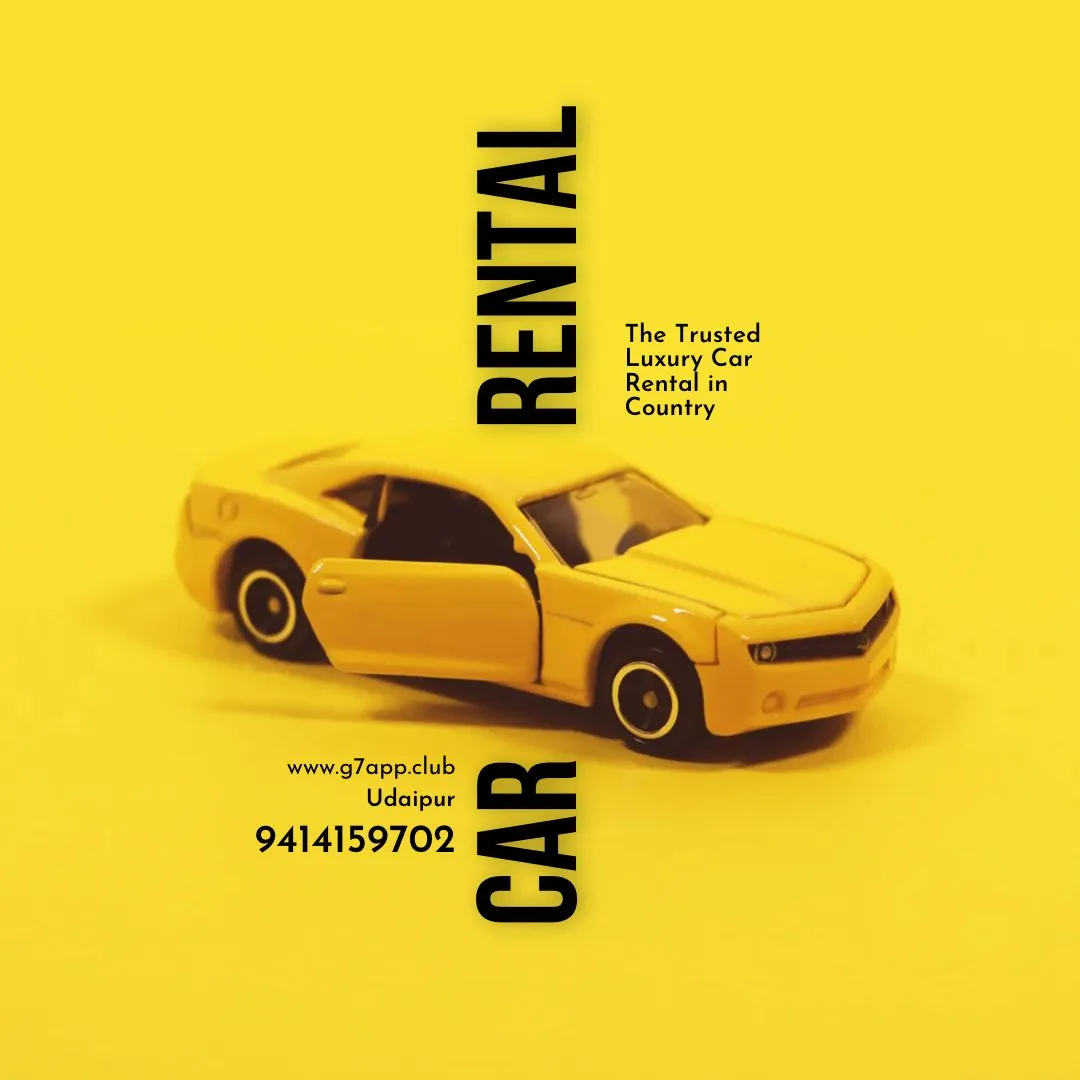 'Yellow colour banner for Book Taxi in Udaipur with Taxi Booking App G7'