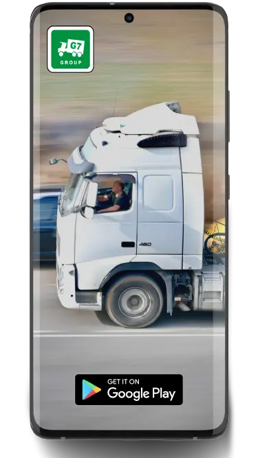 Truck Photo in Mobile Phone with Movers-and-packers-app logo