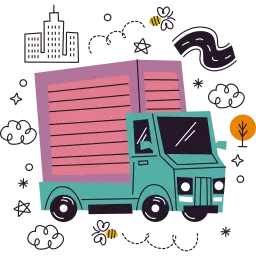 'green and Pink colour Cartoon Truck on Rent with Truck Booking App G7'